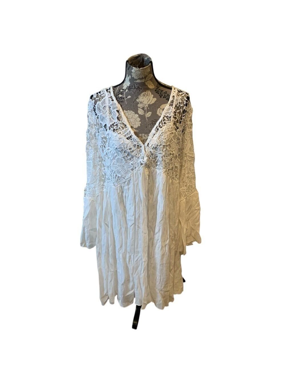 Boutique White Lace Boho Tunic Top size 2X